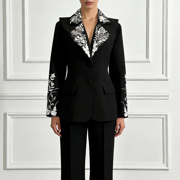Floral-Motif Notched-Lapel Blazer