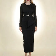 Draped Long-Sleeve Fitted Dress