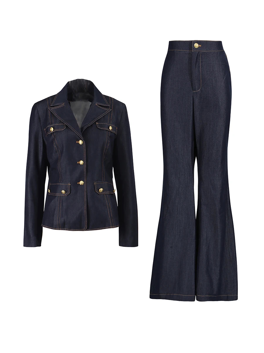 Double-Breasted Blazer and Flared Pants Set