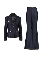 Double-Breasted Blazer and Flared Pants Set