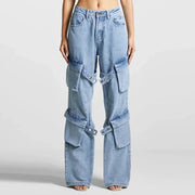 Strap-Detail Cargo Jeans