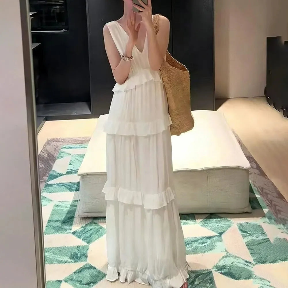 V-Neck Tiered Sleeveless Dress