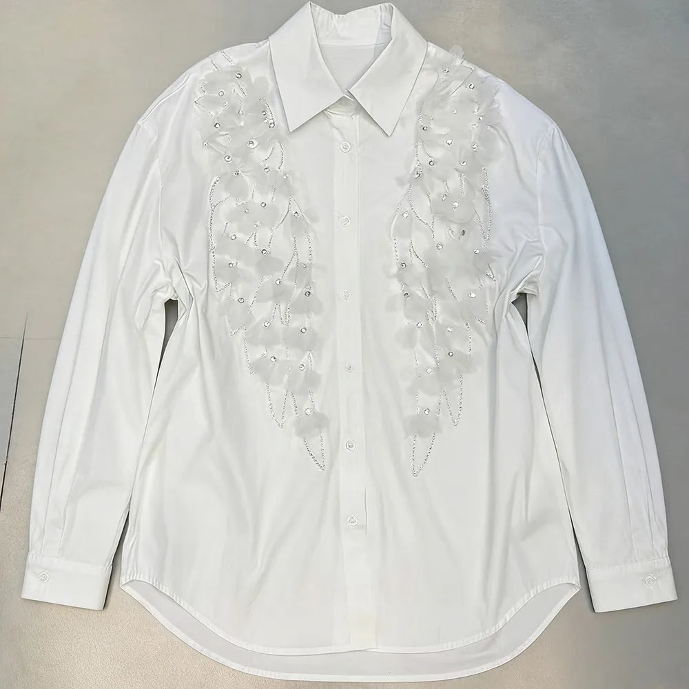 Floral Applique Collared Shirt