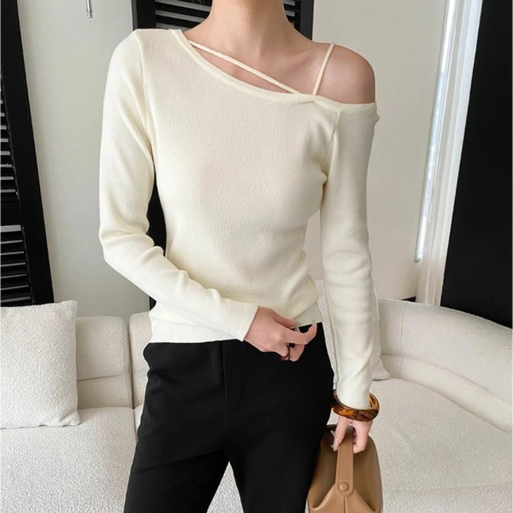 Strappy Asymmetric-Neck Sweater