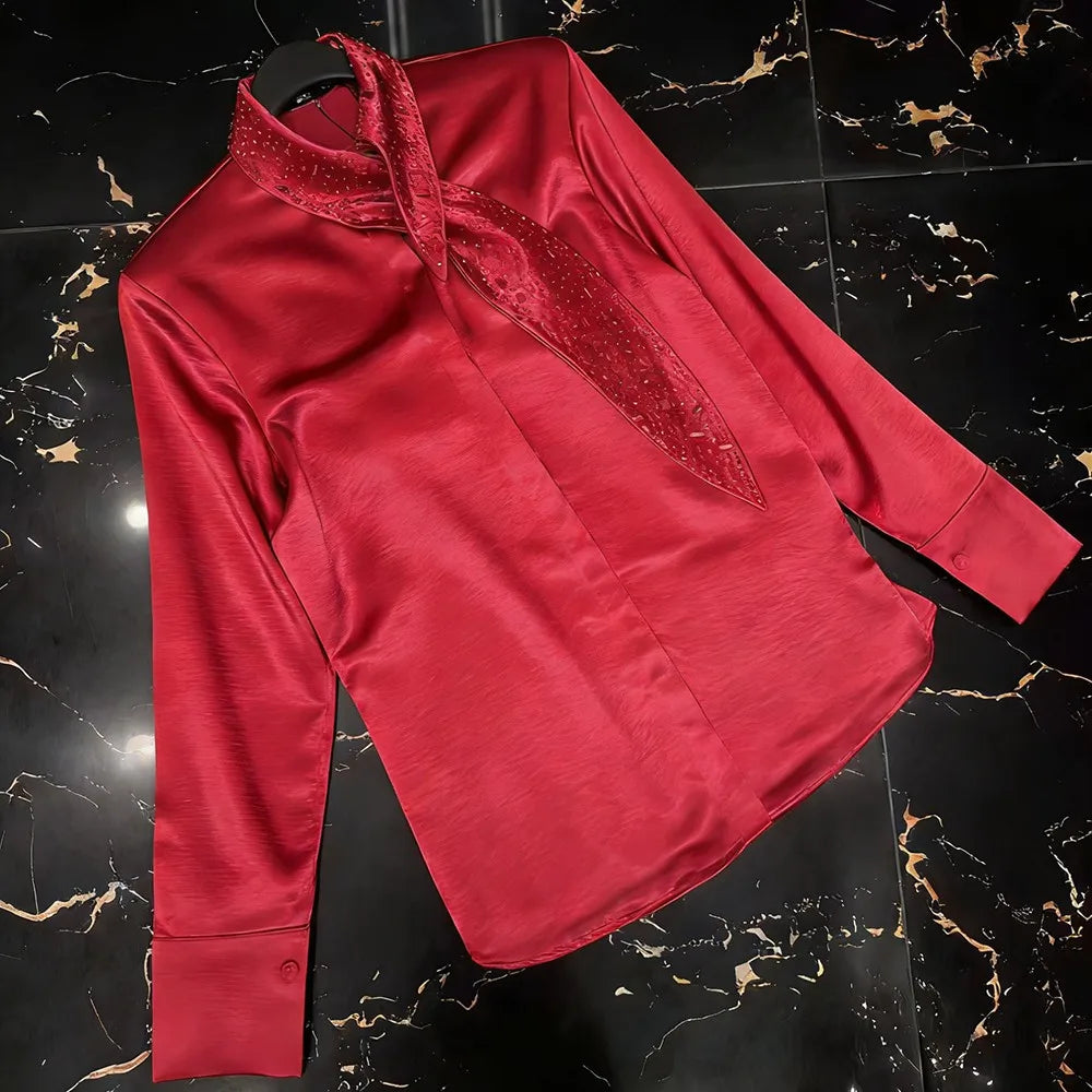 Embellished Tie-Neck Blouse