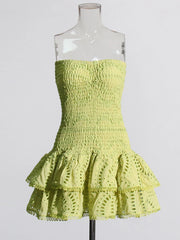 Smocked Strapless Ruffle Mini Dress