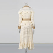 Pleated-Panel Long Trench Coat