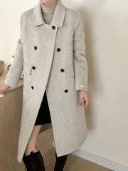 Notched-Lapel Double-Breasted Long Coat
