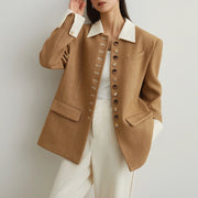 Contrast-Collar Button-Front Jacket