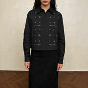 Embellished Cropped Button Shirt