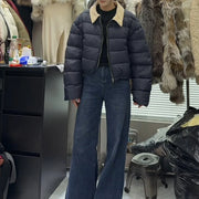 Contrast-Collar Cropped Puffer Jacket