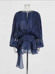 Ruched Balloon-Sleeve Mini Dress