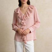 Ruffle-Front V-Neck Blouse