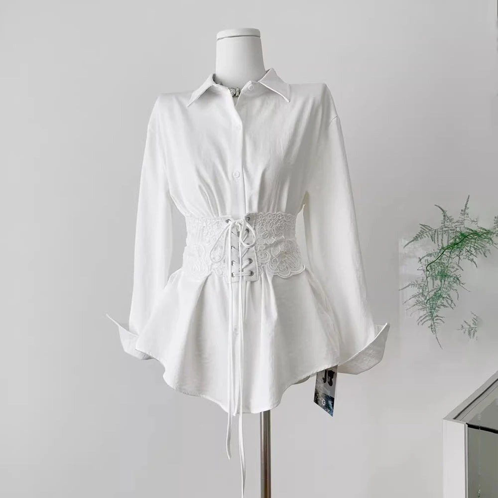 Lace-Up Waist Fitted Shirt