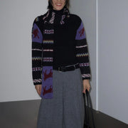 Patterned-Sleeve Turtleneck Sweater
