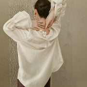 Ruffled-Neck Bell-Sleeve Blouse