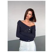 Off-Shoulder Button Sweater