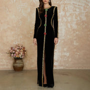 Embellished Split-Front Maxi Dress