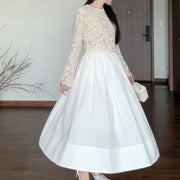 Floral Lace Top and Pleated Skirt Set
