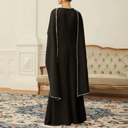 Cape-Overlay Long-Sleeve Long Dress