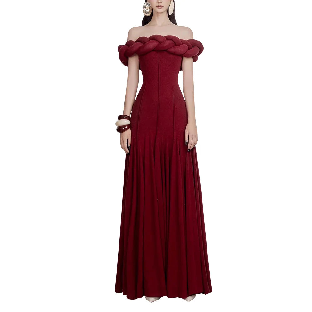 Braided-Neck Off-Shoulder Long Dress