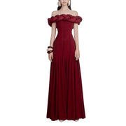 Braided-Neck Off-Shoulder Long Dress