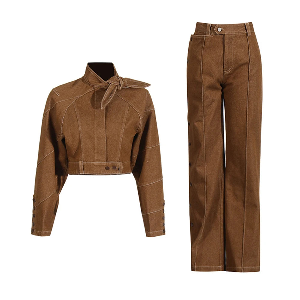Cropped Jacket and Straight-Leg Pants Set