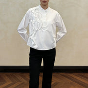 Ruffle-Detail Stand-Collar Shirt