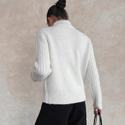 Openwork Zip-Up Stand-Collar Cardigan