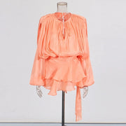Ruched Balloon-Sleeve Mini Dress