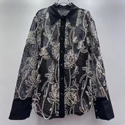 Sheer Floral Lace Button Shirt