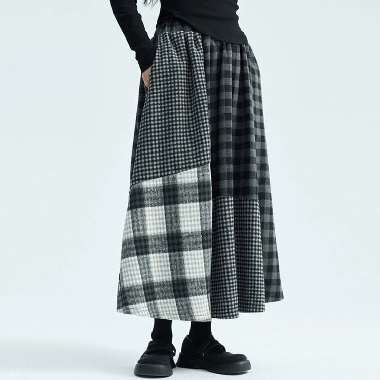 Patchwork Plaid A-Line Skirt