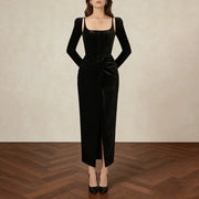 Square-Neck Split-Front Dress