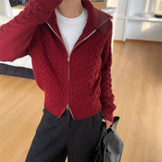 Cable-Textured Zip-Up Cardigan