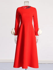Applique-Cuff Fit-and-Flare Dress