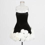 Rosette-Hem Strapless Mini Dress