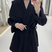 Wide-Lapel Tie-Waist Coat