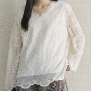 Scalloped Lace V-Neck Blouse