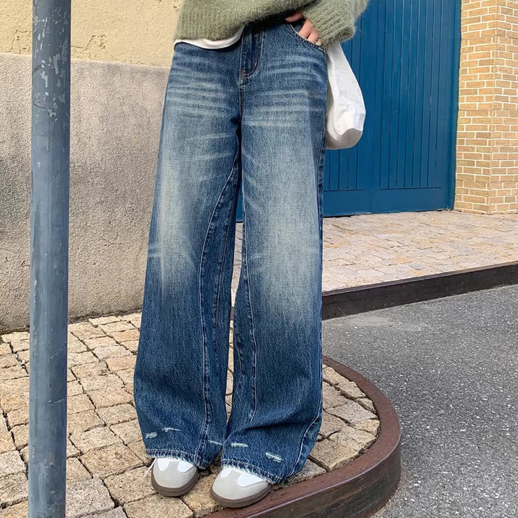 Frayed-Hem Wide-Leg Jeans