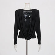 Draped V-Neck Long-Sleeve Top