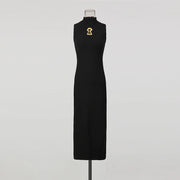 Cape-Overlay Split-Hem Dress