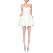 Rosette-Hem Strapless Mini Dress