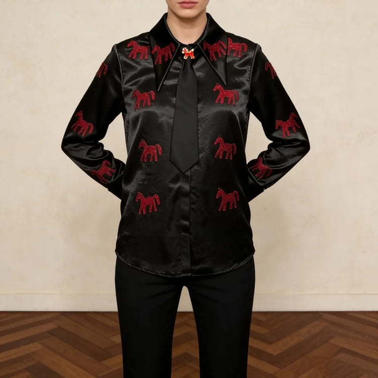 Animal-Motif Collared Shirt