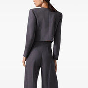 Round-Neck Cropped Button-Front Jacket