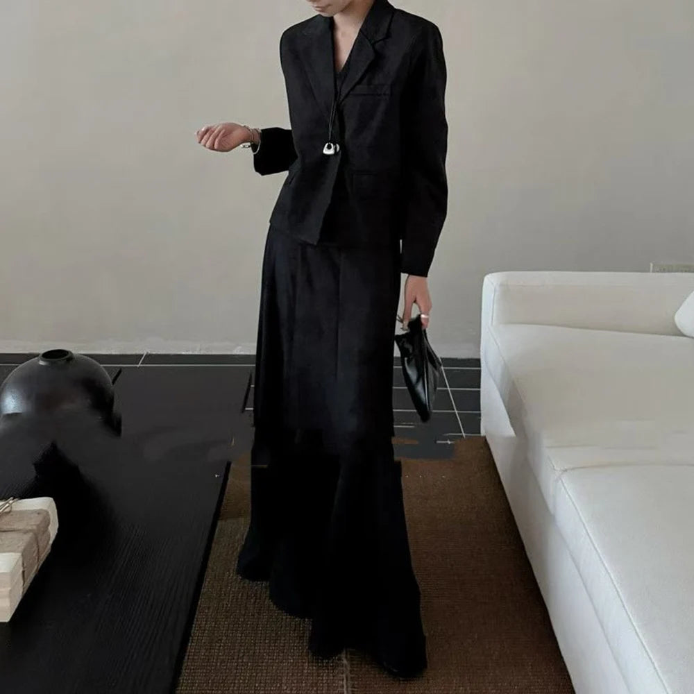 TWOTWINSTYLE Solid Spliced Pocket Two Piece Set Female Lapel Long Sleeve Jacket Temperament Women's Long Skirt Set Fashion New