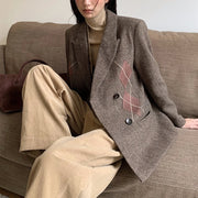 Argyle-Panel Double-Breasted Blazer