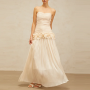 Ruched Strapless Ruffle-Waist Dress
