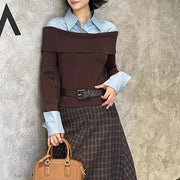 Layered-Collar Foldover Sweater