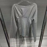 Lace-Up Asymmetric Long-Sleeve Top