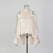 Cold-Shoulder High-Neck Blouse